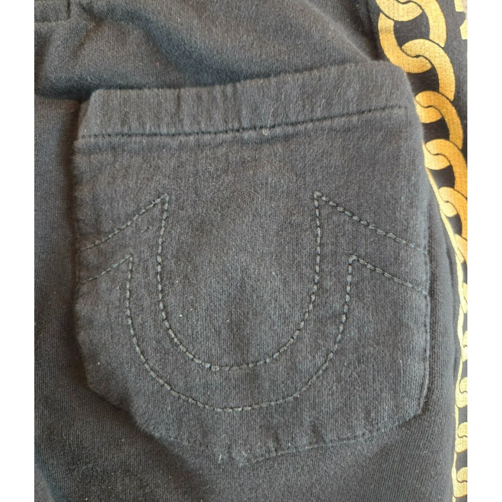 True Religion Joggers Mens Small Black Gold Chain Link Spellout Pants Cotton - Picture 9 of 10